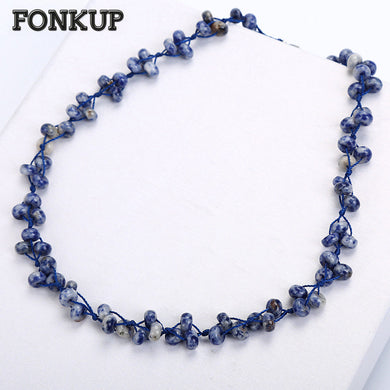 Catene di pietre venate Collana di perline azzurre per ragazze Gioielli corti da uomo etnici Accessori in pietra geometrica naturale 