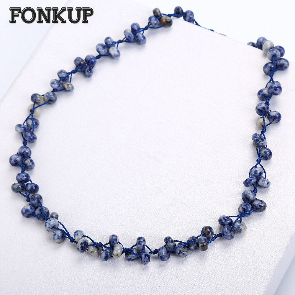 Catene di pietre venate Collana di perline azzurre per ragazze Gioielli corti da uomo etnici Accessori in pietra geometrica naturale 