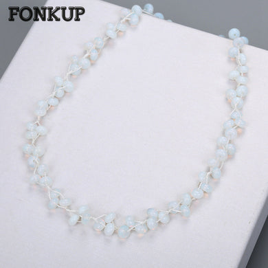 White Opal Necklace Natural Stone Bead Jewelry Ethnic Women Accessories Woven Chains Gemstone Mermaid Sieraden Maken Yoga