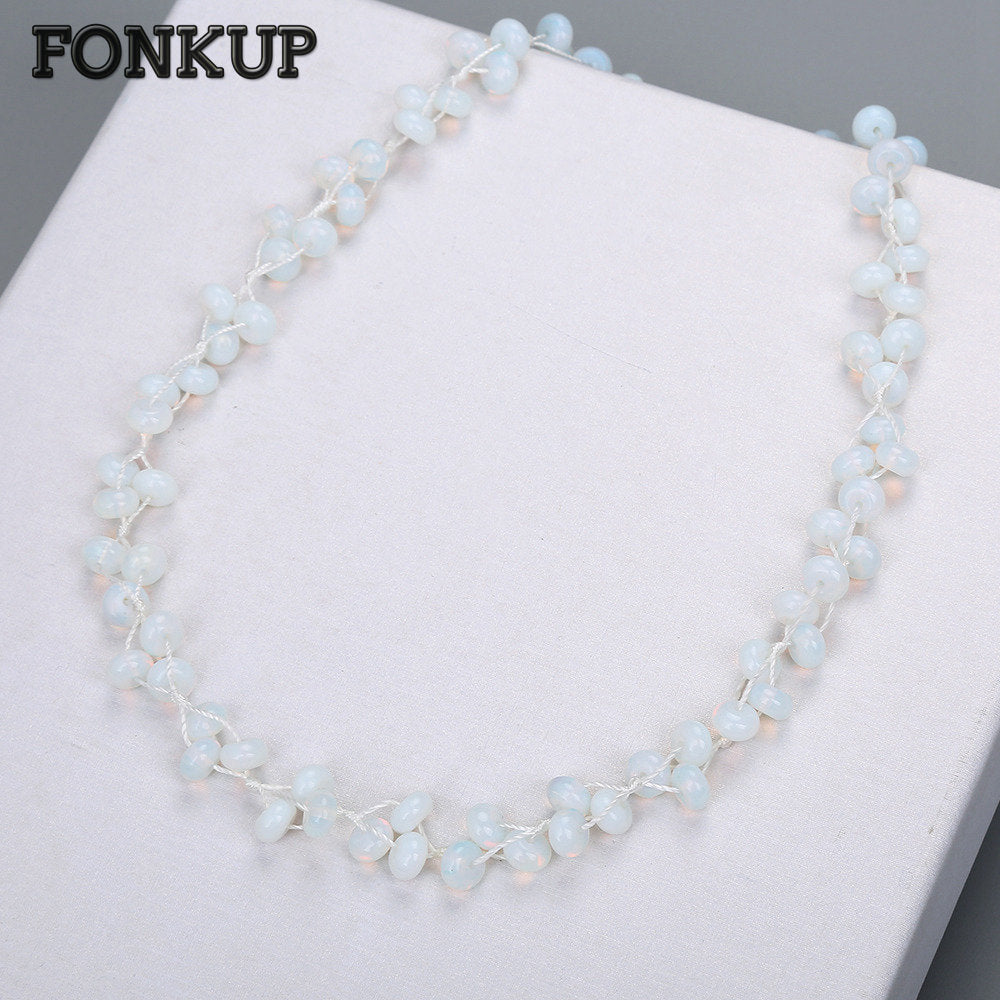 White Opal Necklace Natural Stone Bead Jewelry Ethnic Women Accessories Woven Chains Gemstone Mermaid Sieraden Maken Yoga