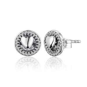 Forever Hearts Earrings 100% 925 Sterling Silver with Clear Cz Fine Jewelry Stud Earrings for Women Lady Gift PFE137