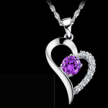 Carica l&#39;immagine nel visualizzatore di Gallery, Forever Love Collana con pendente a forma di cuore in cristallo viola romantico con zirconi trasparenti per San Valentino, regalo per amore 