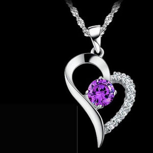 Forever Love Collana con pendente a forma di cuore in cristallo viola romantico con zirconi trasparenti per San Valentino, regalo per amore 