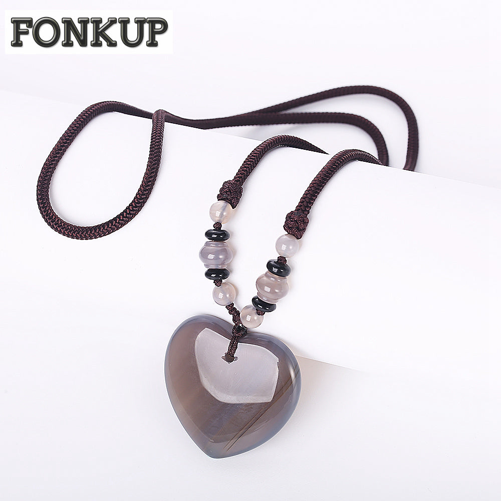 Forkup Agate Power Necklaces Trendy Women Long Chain Engagement Geometric Jewellery Rolo Chain Best Friends Feather Enamel Reiki