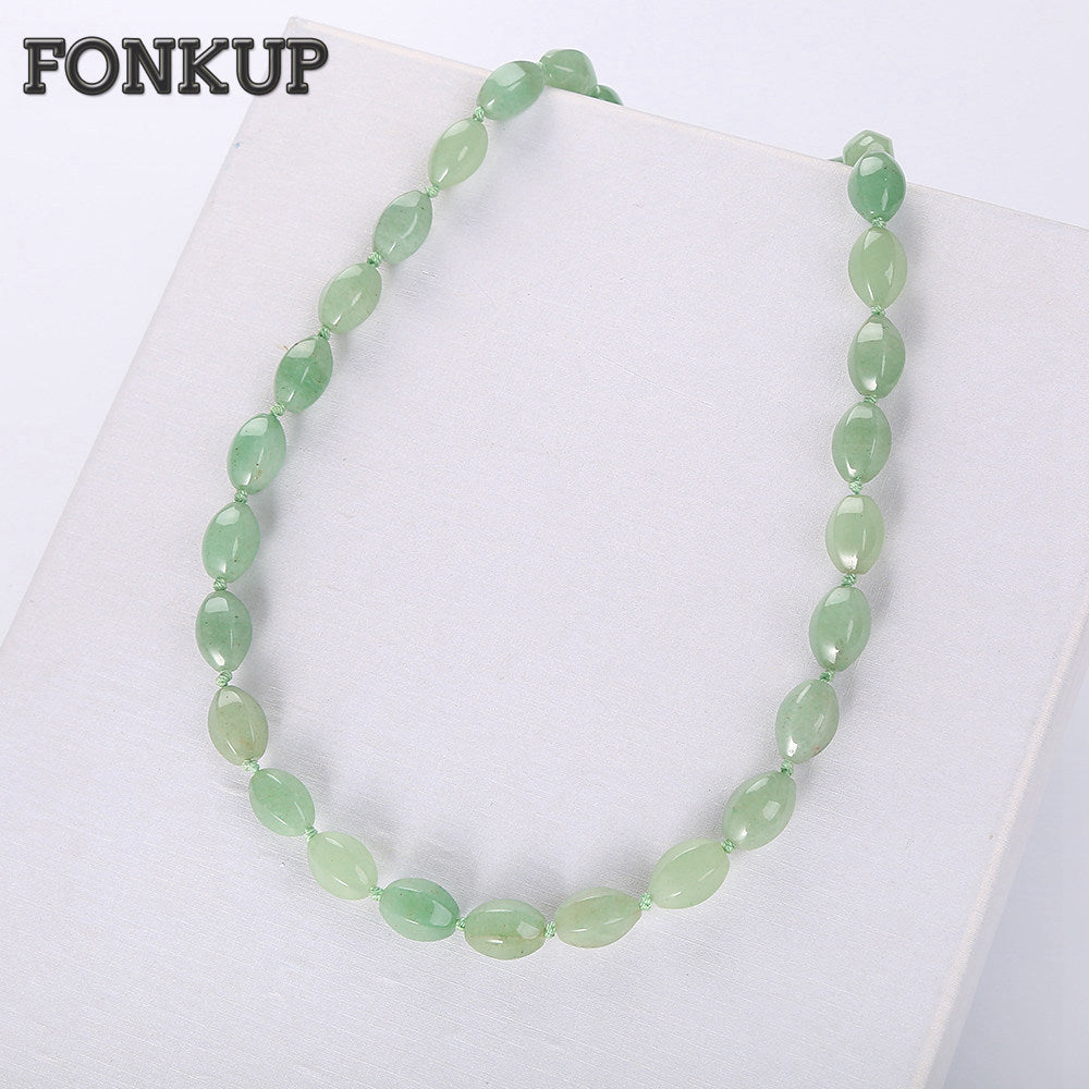 Forkup Aventurine Jade Chain Women Short Necklace Classic Crystal Jewelry Round Bead Chains Anniversary Rope Accessories Elegant