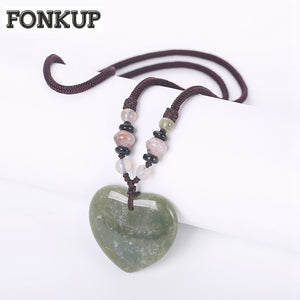 Forkup Aventurine Jade Necklace Hop Women Jewelry Party Heart Rope Chain Crystal Horoscope Pendant Multilayer Elegant Symbol