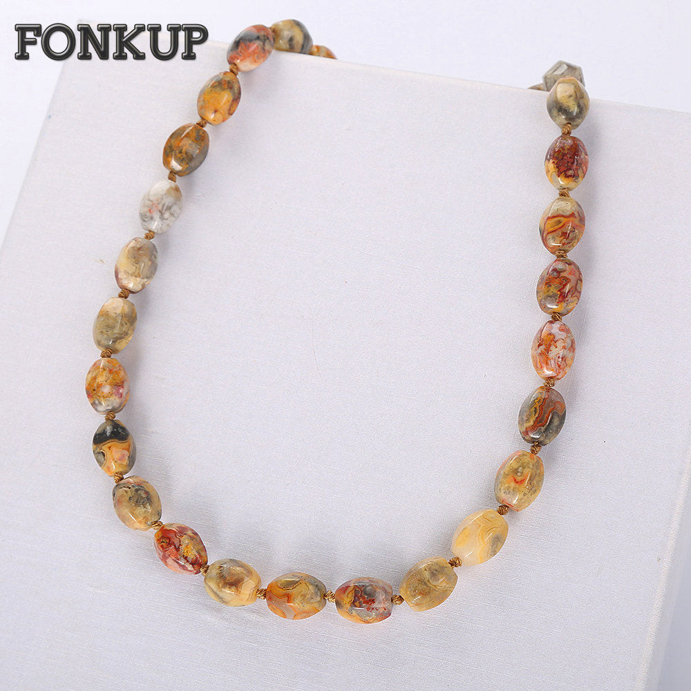 Forkup Colorful Jade Chain Bohemia Women Necklace Gemstone Bead Jewelry Round Rope Chain Anniversary Accessories Crystal Section