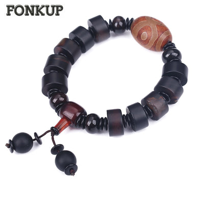Forkup Braccialetti con ologramma da uomo etnico Bracciale in agata Cilindro geometrico Decorazione a corda Catena a mano Gioielli artigianali in pelle di cristallo 