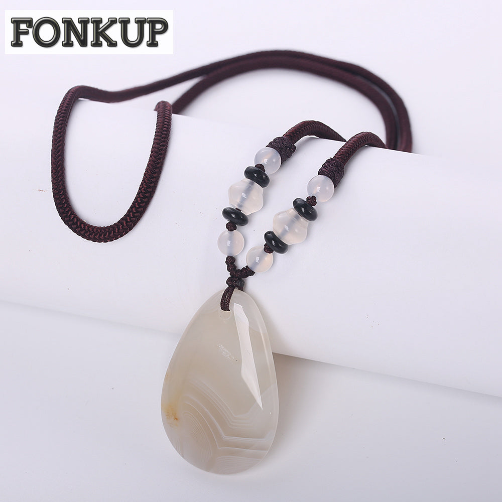 Forkup Grey Agate Necklace Hyperbole Women Jewellery Party Accessories Geometric Stone Transparent Beadwork Rope Chain Tiara Bag