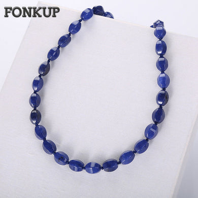 Forkup Lapis Lazuli Necklace Bead Stone Natural Chains Trendy Women Fine Jewellery Wedding Gioielli Geometric Rolo Chain Symbol