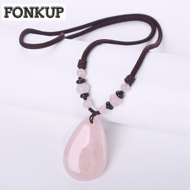 Forkup Natural Crystal Necklace Pink Pendant Ketting Classic Women Fine Jewelry Geometric Power Ornaments Rope Chain Anniversary