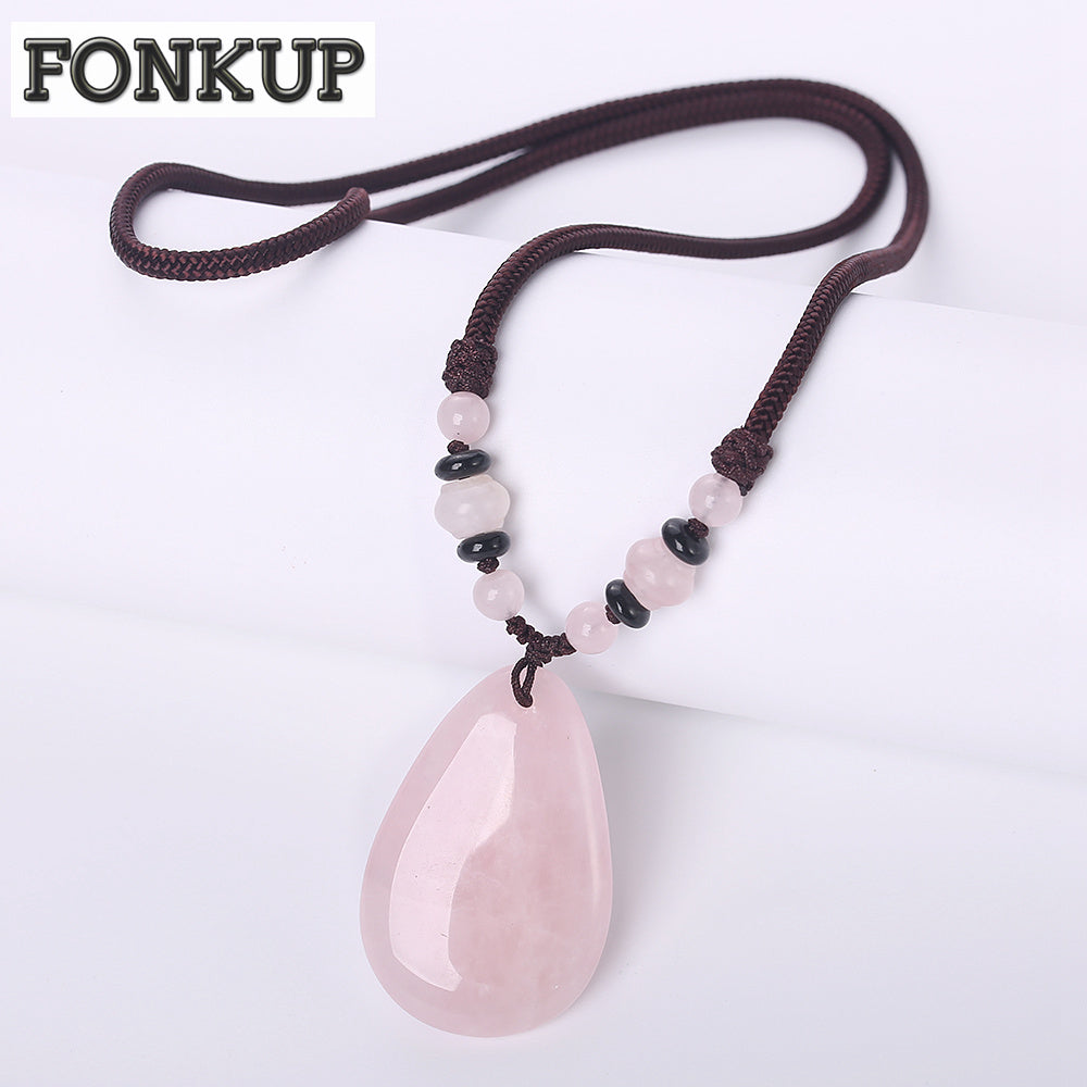 Forkup Natural Crystal Necklace Pink Pendant Ketting Classic Women Fine Jewelry Geometric Power Ornaments Rope Chain Anniversary