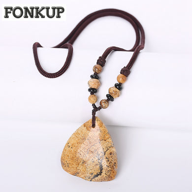 Forkup Picture Stone Necklaces Classic Women Long Rope Chain Pendant Water Drop Jewelry Anniversary Gioielli Vrouwen Kettingen
