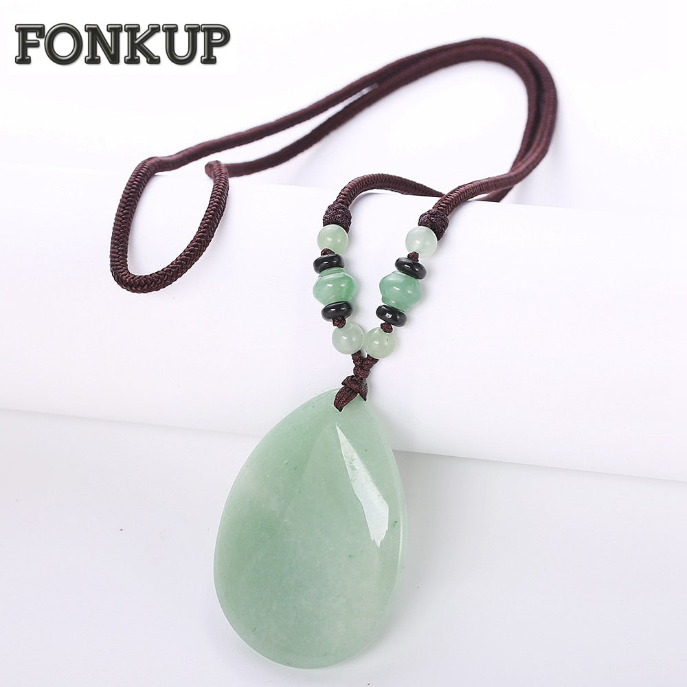 Forkup Power Necklace Hyperbole Women Fine Jewellery Aventurine Jade Ornaments Anniversary Round Rope Chain Transparent Beads