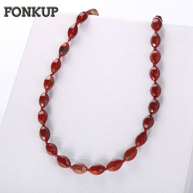 Forkup Red Bead Chain Women Power Necklace Natural Jasper Stone Jewelry Bohemia Femme Sautoir Anniversary Round Rolo Chain Reiki