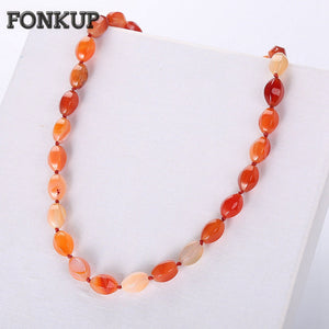 Forkup Red Beaded Chain Natural Stone Agate Necklace Fashion Women Fine Jewelry Anniversary Round Rolo Chain Accessories Dolphin