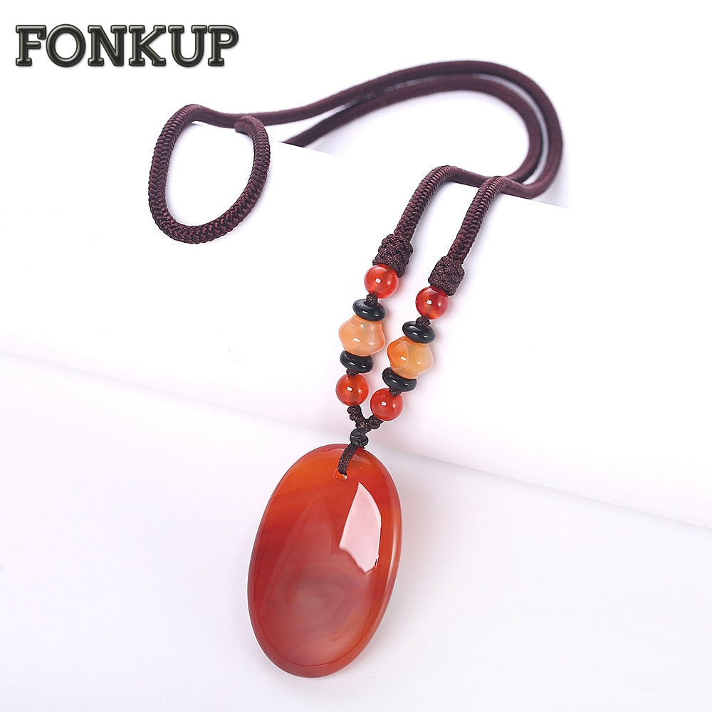 Forkup Romantic Women Necklaces Red Pendant Jewellery Agate Natural Stone Gioielli Wedding Accessories Geometric Rope Chain Gift