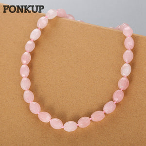 Forkup Rose Quartz Necklaces Pink Crystal Jewelry Women Wedding Accessories Gemstone Chain Geometric Beadwork Faceted Beads Gift