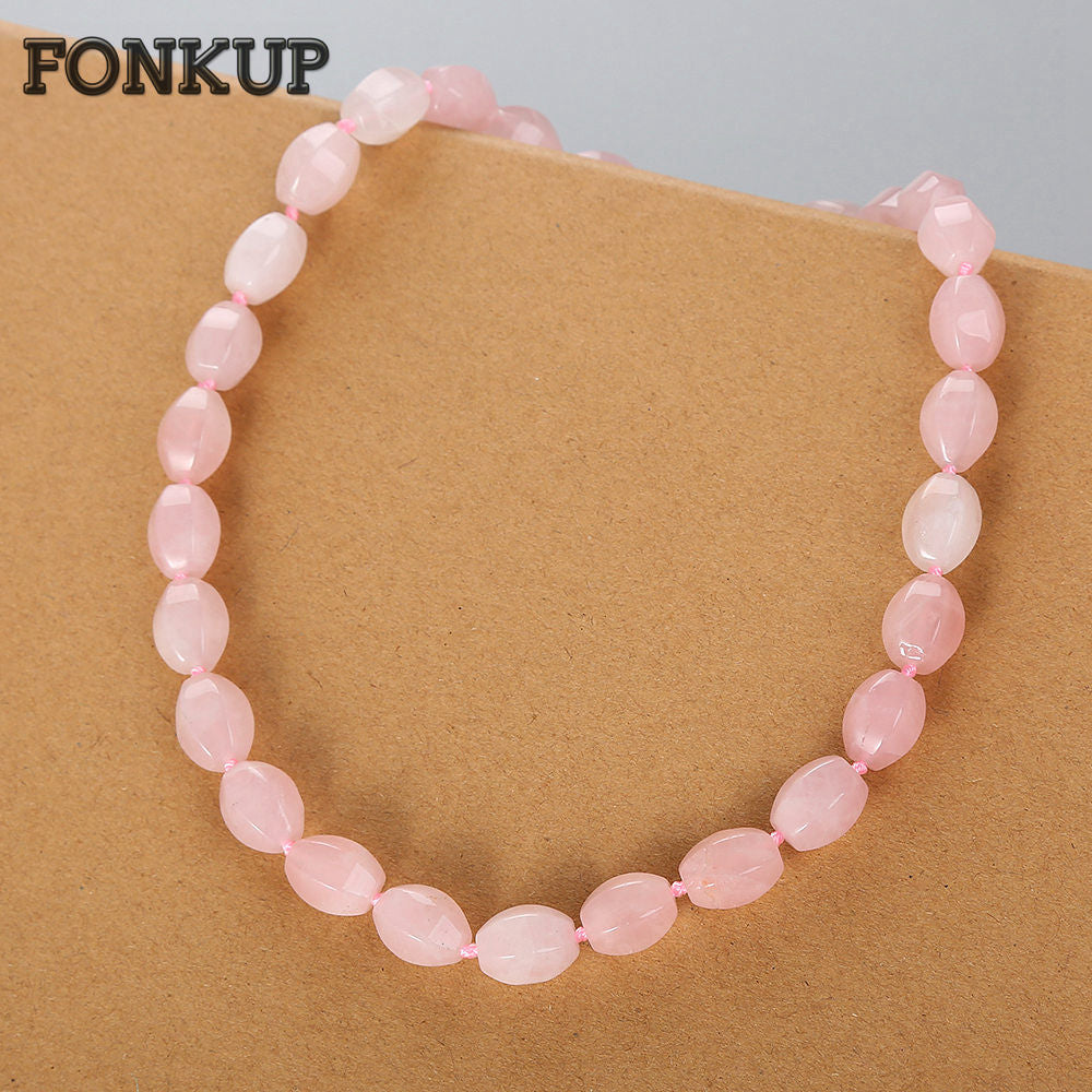 Forkup Rose Quartz Necklaces Pink Crystal Jewelry Women Wedding Accessories Gemstone Chain Geometric Beadwork Faceted Beads Gift