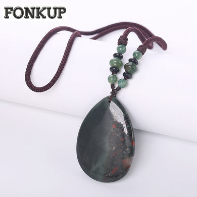 Forkup Vintage Women Necklaces Epidote Crystal Pendant Wedding Jewelry Handmade Rope Chain Accessories Water Drop Bodybuilding
