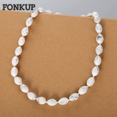 Forkup White Bead Chain Natural Stone Necklace Magnesite Accessories Punk Women Bijoux Engagement Jewelry Geometric Rope Chain