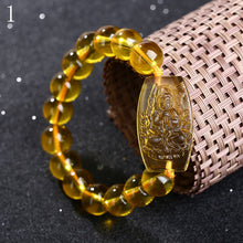 Load image into Gallery viewer, Forkup Women Fine Bracelets Citrine Beaded Chain Religious Hand Chain Buddhism Amulet Carved Stone Jewelry Lucky Chain Hand Made