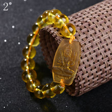 Load image into Gallery viewer, Forkup Women Fine Bracelets Citrine Beaded Chain Religious Hand Chain Buddhism Amulet Carved Stone Jewelry Lucky Chain Hand Made
