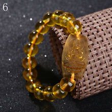 Load image into Gallery viewer, Forkup Women Fine Bracelets Citrine Beaded Chain Religious Hand Chain Buddhism Amulet Carved Stone Jewelry Lucky Chain Hand Made