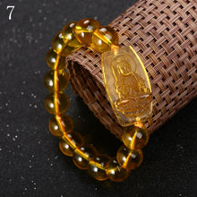 Load image into Gallery viewer, Forkup Women Fine Bracelets Citrine Beaded Chain Religious Hand Chain Buddhism Amulet Carved Stone Jewelry Lucky Chain Hand Made