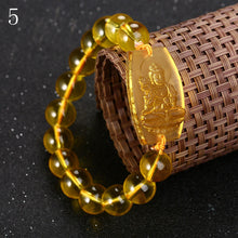 Load image into Gallery viewer, Forkup Women Fine Bracelets Citrine Beaded Chain Religious Hand Chain Buddhism Amulet Carved Stone Jewelry Lucky Chain Hand Made