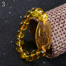 Load image into Gallery viewer, Forkup Women Fine Bracelets Citrine Beaded Chain Religious Hand Chain Buddhism Amulet Carved Stone Jewelry Lucky Chain Hand Made