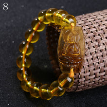 Load image into Gallery viewer, Forkup Women Fine Bracelets Citrine Beaded Chain Religious Hand Chain Buddhism Amulet Carved Stone Jewelry Lucky Chain Hand Made