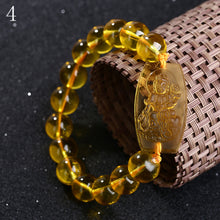 Load image into Gallery viewer, Forkup Women Fine Bracelets Citrine Beaded Chain Religious Hand Chain Buddhism Amulet Carved Stone Jewelry Lucky Chain Hand Made