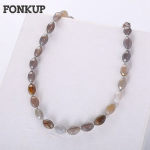 Forkup Women Short Chain Necklace Gr Agate Beads Jewelry Casual Sautoir Femme Rond Party Accessories Round Rope Chain Clavicle