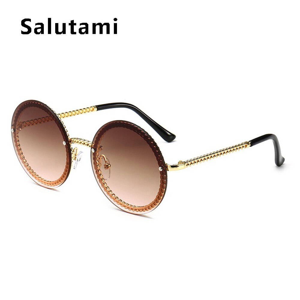 Occhiali da sole con montatura a catena tonda in lega senza telaio per le donne 2023 Occhiali da sole con gamba con foro di marca Chic tonalità sexy femminili (senza catena) 