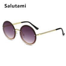 Carica l&#39;immagine nel visualizzatore di Gallery, Occhiali da sole con montatura a catena tonda in lega senza telaio per le donne 2023 Occhiali da sole con gamba con foro di marca Chic tonalità sexy femminili (senza catena) 