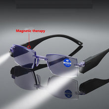 Load image into Gallery viewer, Frameless Anti-blue Light Reading Glasses Dual-use Smart zoom Presbyopia Eyeglasses With Led Light For 100-350 Degree Unisex