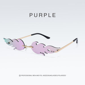 Frameless Flame Women Sunglasses Fashion Trend Sunshade Mirror Personality Funny Wave Sunglasses Narrow Frame Retro Cool Glasses