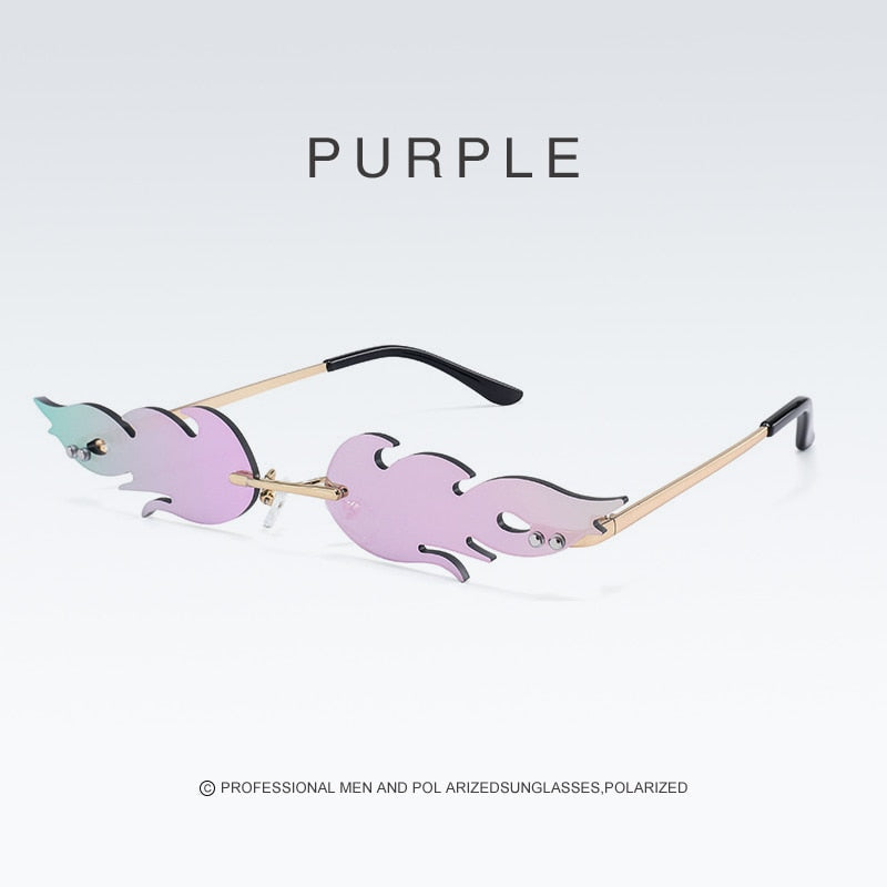 Frameless Flame Women Sunglasses Fashion Trend Sunshade Mirror Personality Funny Wave Sunglasses Narrow Frame Retro Cool Glasses
