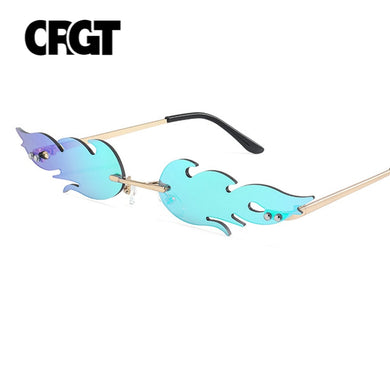 Frameless Flame Women Sunglasses Fashion Trend Sunshade Mirror Personality Funny Wave Sunglasses Narrow Frame Retro Cool Glasses