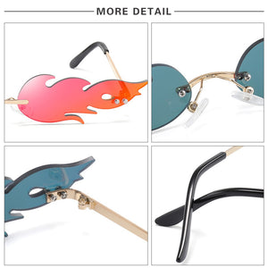 Frameless Flame Women Sunglasses Fashion Trend Sunshade Mirror Personality Funny Wave Sunglasses Narrow Frame Retro Cool Glasses