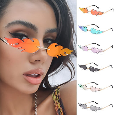 Frameless Unisex Flame Wave Sunglasses Street Style Hip-Hop Personality Goggles 	Gafas Sol Mujer