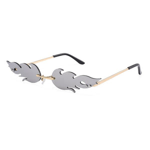 Frameless Unisex Flame Wave Sunglasses Street Style Hip-Hop Personality Goggles 	Gafas Sol Mujer