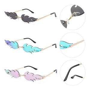 Frameless Unisex Flame Wave Sunglasses Street Style Hip-Hop Personality Goggles 	Gafas Sol Mujer