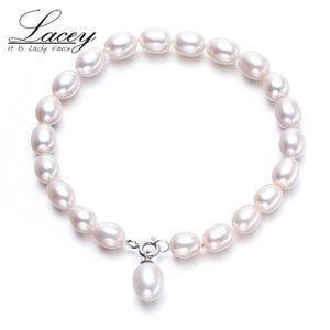 100% Natural White pearl Bracelet,sterling silver jewelry 925 bracelet,for women best birthd gifts wedding