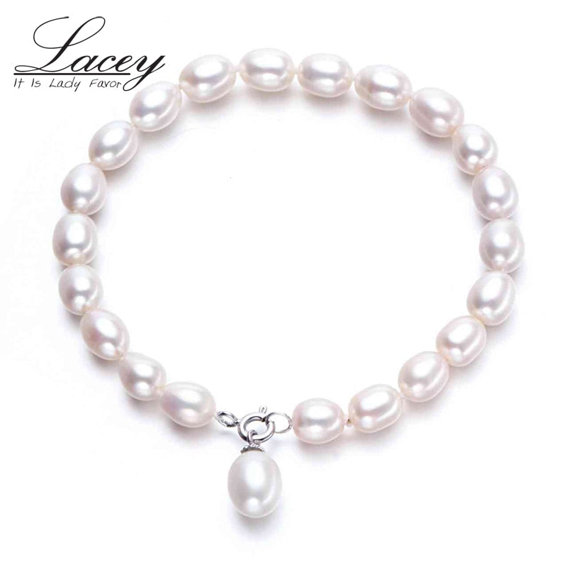 100% Natural White pearl Bracelet,sterling silver jewelry 925 bracelet,for women best birthd gifts wedding