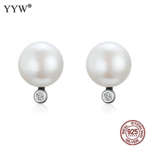 Pearl Earrings Thailand Sterling Silver With Natural Pearl Micro Pave Cubic Zirconia Brinco For Women Wedding Jewelry