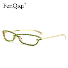 Load image into Gallery viewer, Fshion Refinement Oval Sunglasses Diamond Metal Eye wear Small Cat Eye Glasses Rhinestone   personality Sun Glasses Oculos De So