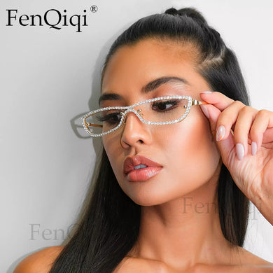 Fshion Refinement Oval Sunglasses Diamond Metal Eye wear Small Cat Eye Glasses Rhinestone   personality Sun Glasses Oculos De So