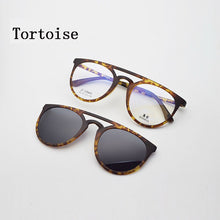 Load image into Gallery viewer, Full Frame Double Bridges Titanium Glasses Frame With Magnet Clip Sunglasses Myopia Functional Glasses Polarized  round